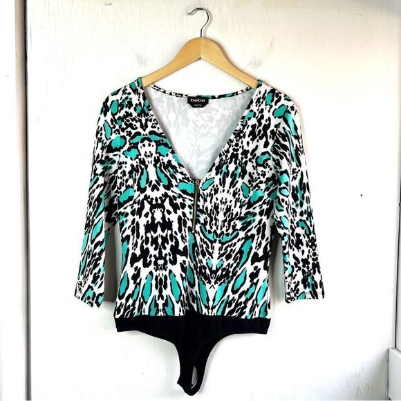 Bebe Cheetah Print Bodysuit Blouse - Picture 1 of 6
